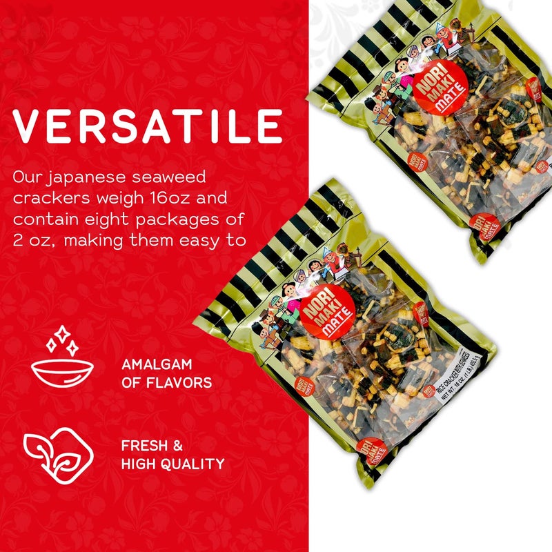 Shirakiku Norimaki Arare Mate - Crispy Japanese Rice Cracker | Glutinous Rice, Soy Sauce and Seaweed | Low Carb Rice Cracker Snacks, Seaweed Flavor 16 Oz - (Pack of 1) - Image 5